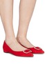 Figure View - Click To Enlarge - PEDDER RED - 'Janice' strass brooch suede skimmer flats