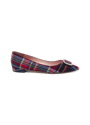 Main View - Click To Enlarge - PEDDER RED - 'Janice' strass brooch tartan plaid skimmer flats