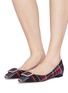 Figure View - Click To Enlarge - PEDDER RED - 'Janice' strass brooch tartan plaid skimmer flats