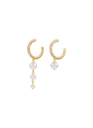 Main View - Click To Enlarge - JOOMI LIM - Mismatched Swarovski crystal faux pearl drop hoop earrings