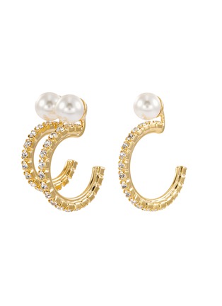 Main View - Click To Enlarge - JOOMI LIM - Mismatched faux pearl Swarovski crystal hoop earrings