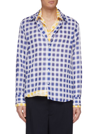 Main View - Click To Enlarge - MARNI - Colourblock check plaid layered shirt jacket
