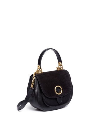 Detail View - Click To Enlarge - MICHAEL KORS - 'Isadore' medium suede flap leather crossbody saddle bag