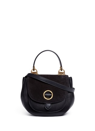 Main View - Click To Enlarge - MICHAEL KORS - 'Isadore' medium suede flap leather crossbody saddle bag
