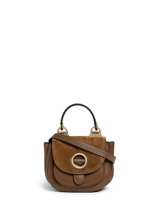 Main View - Click To Enlarge - MICHAEL KORS - 'Isadore' small suede flap leather crossbody saddle bag