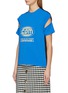 Front View - Click To Enlarge - VETEMENTS - 'Company' cutout sleeve slogan print patchwork T-shirt