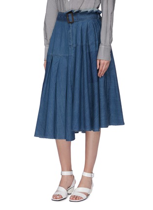 Front View - Click To Enlarge - JW ANDERSON - Belted panelled pleated denim skirt