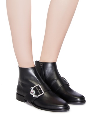 Figure View - Click To Enlarge - SOPHIA WEBSTER - 'Arlo' jewelled buckle leather ankle boots