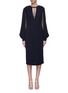 Main View - Click To Enlarge - ROLAND MOURET - 'Fort' cape lace panel sleeve tie V-neck dress