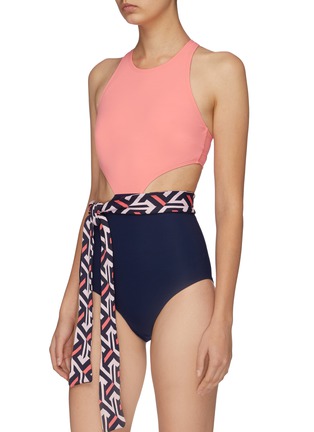 Figure View - Click To Enlarge - FLAGPOLE SWIM - 'Lynn' detachable sash cutout side colourblock one-piece swimsuit