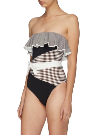 Figure View - Click To Enlarge - MARYSIA - 'Greenport Maillot' belted gingham check panel one-piece swimsuit