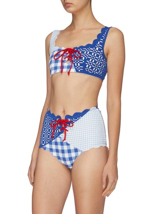 Figure View - Click To Enlarge - MARYSIA - 'Wainscott' tie front patchwork gingham check bikini top
