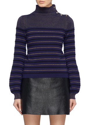 Main View - Click To Enlarge - SONIA RYKIEL - x Kristin Scott Thomas metallic stripe turtleneck sweater