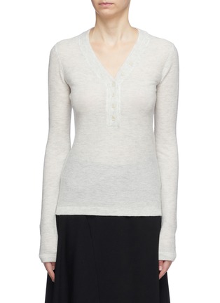 Main View - Click To Enlarge - VINCE - Cashmere-wool waffle knit long sleeve Henley T-shirt