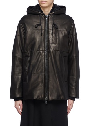 Main View - Click To Enlarge - VINCE - Hooded panelled leather puffer jacket
