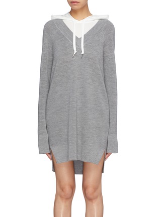 Main View - Click To Enlarge - T BY ALEXANDER WANG - Colourblock hoodie panel wool sweater dress