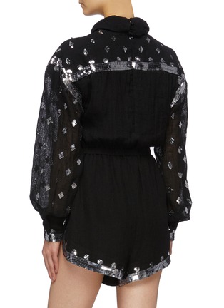 Back View - Click To Enlarge - PHILOSOPHY DI LORENZO SERAFINI - Sequin embellished linen blend high neck rompers
