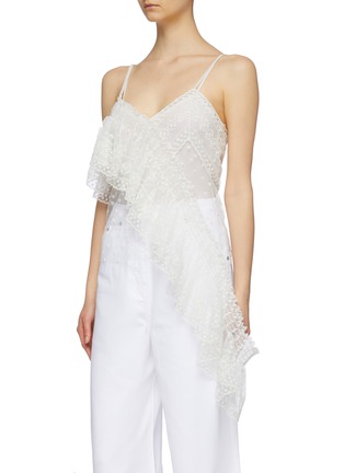 Front View - Click To Enlarge - PHILOSOPHY DI LORENZO SERAFINI - Ruffle drape floral embroidered tulle camisole top