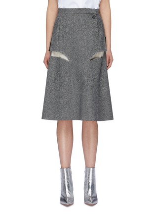 Main View - Click To Enlarge - MAISON MARGIELA - Décortiqué cutout wool herringbone midi skirt