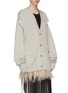 Detail View - Click To Enlarge - MAISON MARGIELA - Convertible sleeve ostrich feather hem cable knit cardigan