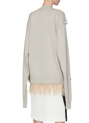 Back View - Click To Enlarge - MAISON MARGIELA - Convertible sleeve ostrich feather hem cable knit cardigan