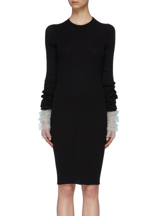 Main View - Click To Enlarge - MAISON MARGIELA - Layered contrast ruched cuff rib knit dress