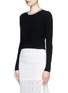 Front View - Click To Enlarge - MO&CO. - Stripe neck long sleeve knit top