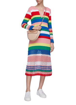 Figure View - Click To Enlarge - MIRA MIKATI - Crochet hem stripe rib knit dress