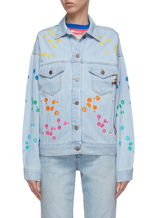 Main View - Click To Enlarge - MIRA MIKATI - Dot embroidered denim trucker jacket