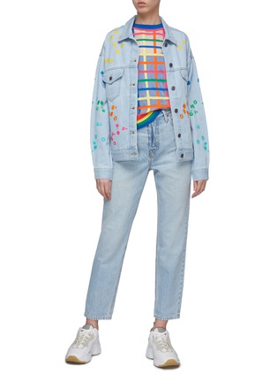 Figure View - Click To Enlarge - MIRA MIKATI - Dot embroidered denim trucker jacket