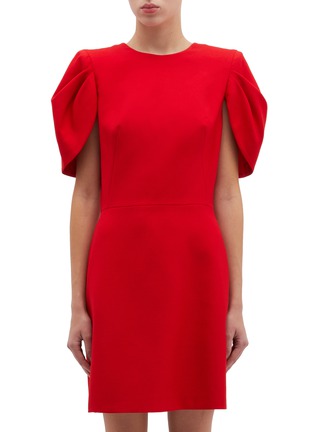 Main View - Click To Enlarge - ALEXANDER MCQUEEN - Cape panel puff sleeve crepe dress