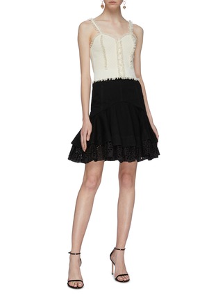 Figure View - Click To Enlarge - ALEXANDER MCQUEEN - Ruffle trim jacquard knit cropped camisole top