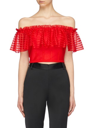 Main View - Click To Enlarge - ALEXANDER MCQUEEN - Stripe ruffle panel off-shoulder cropped top