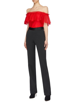 Figure View - Click To Enlarge - ALEXANDER MCQUEEN - Stripe ruffle panel off-shoulder cropped top