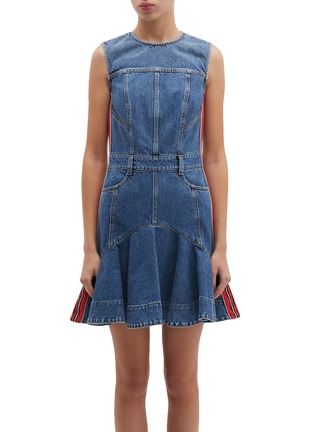 Main View - Click To Enlarge Main View - Click To Enlarge - Alexander McQueen - Stripe outseam panelled denim peplum dress
