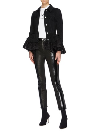 Figure View - Click To Enlarge - ALEXANDER MCQUEEN - Detachable broderie anglaise peplum denim jacket