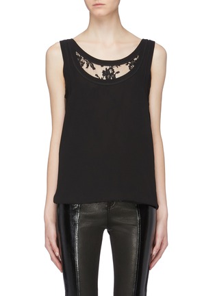 Main View - Click To Enlarge - ALEXANDER MCQUEEN - Chantilly lace underlay silk tank top