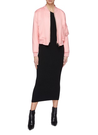 Figure View - Click To Enlarge - ALEXANDER MCQUEEN - Layered tulle panel silk bomber jacket