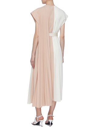 Back View - Click To Enlarge - TIBI - 'Edith' belted colourblock pleated patchwork dress