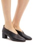 Figure View - Click To Enlarge - GRAY MATTERS - 'Mildred' geometric heel choked-up leather pumps