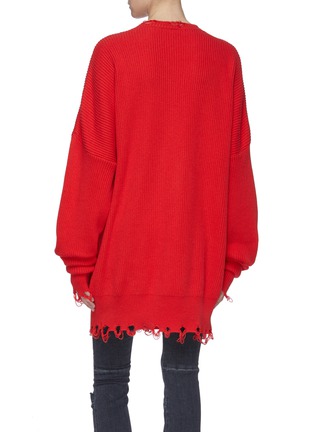 Back View - Click To Enlarge - BEN TAVERNITI UNRAVEL PROJECT  - Distressed border oversized cotton-cashmere rib knit sweater