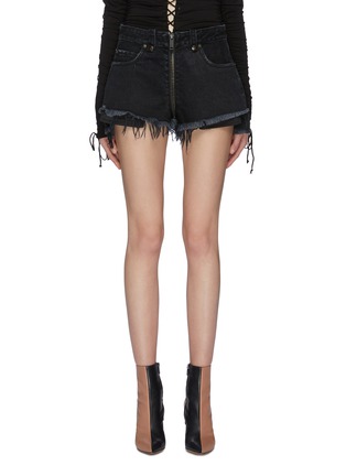 Main View - Click To Enlarge - BEN TAVERNITI UNRAVEL PROJECT  - Fringe cuff zip front denim shorts