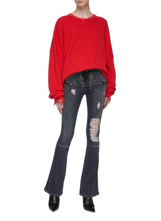 Figure View - Click To Enlarge - BEN TAVERNITI UNRAVEL PROJECT  - Lace-up ripped flared jeans
