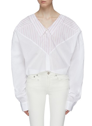 Main View - Click To Enlarge - BEN TAVERNITI UNRAVEL PROJECT  - Logo stripe cropped patchwork shirt