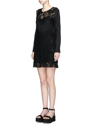 Figure View - Click To Enlarge - SEE BY CHLOÉ - Floral guipure lace insert cotton dress