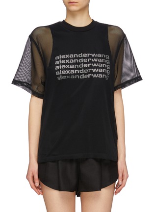 Main View - Click To Enlarge - ALEXANDERWANG - Logo print tank panel mesh overlay T-shirt