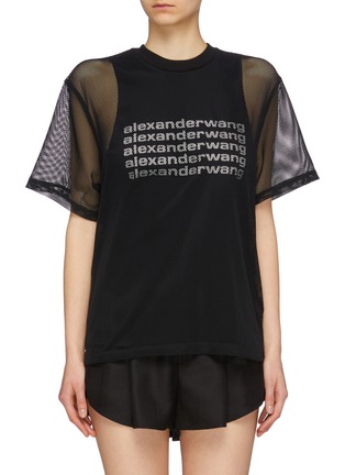 Main View - Click To Enlarge - ALEXANDER WANG - Logo print tank panel mesh overlay T-shirt