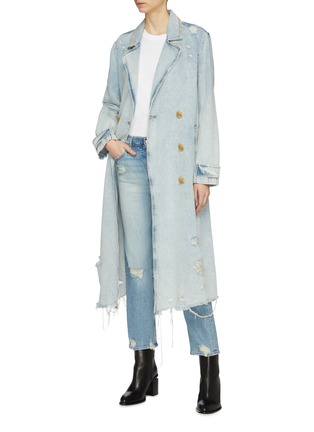 Figure View - Click To Enlarge - ALEXANDER WANG - Ripped bleached denim double breasted trench coat