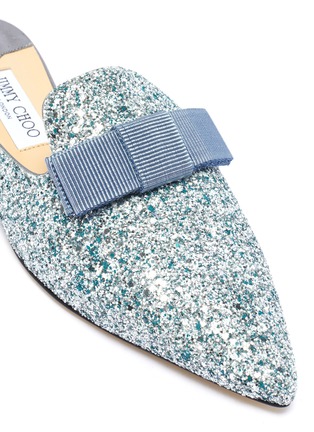 Detail View - Click To Enlarge - JIMMY CHOO - 'Galaxy' bow coarse glitter loafer slides