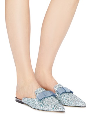 Figure View - Click To Enlarge - JIMMY CHOO - 'Galaxy' bow coarse glitter loafer slides